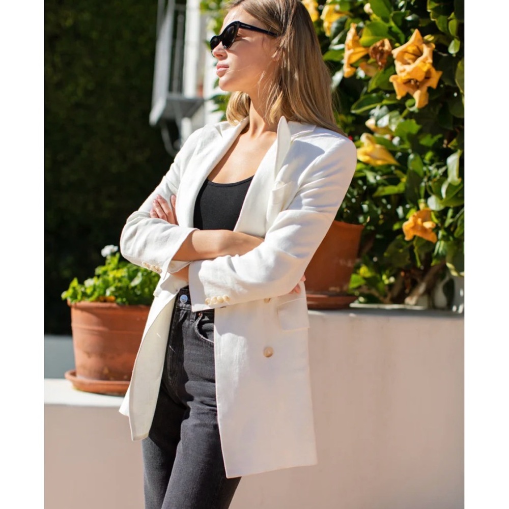Emerson Fry double Breasted JULIUS BLAZER in white OYSTER LINEN sz L $358